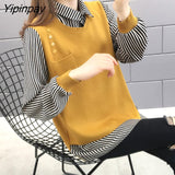 Yipinpay Oversized Crop Top Mujer Long Sleeve Striped Splice Knitted Sweater Casual Pullover Women Harajuk Black Red Yellow