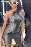 Yipinpay Slant Shoulder Sleeveless Neon Green Jumpsuits Women Slim Pencil Pants One Piece Rompers 2023 Spring Fall Party Clothes