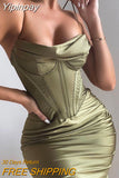 Yipinpay Quality Satin Bodycon Dress Women Party Dress 2023 New Year Dress Green Bodycon Dress Celebrity Evening Club Dress XL