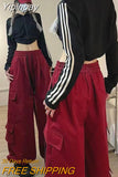 Yipinpay Pockets Cargo Pants for Women Straight Oversize Pants Harajuku Vintage 90S Aesthetic Low Waist Trousers Wide Leg Baggy Jeans