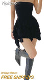 Yipinpay Fairy Ruffle Tassels Bodycon Dress 2023 Summer Party Streetwear Outfit Women Off-Shoulder Strapless Irregular Mini Dress