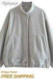 Yipinpay Oversize Bomber Jacket Women Beige Baseball Jackets For Women 2023 Long Sleeve Spring Jacket Woman New In Outerwears