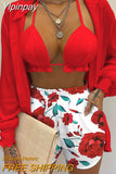 Yipinpay Fashion New Women's Sexy Summer Solid Color Printing 3-piece Casual Beach Shorts Suit Women & Female
