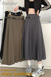 Yipinpay New Autumn Long Skirts for Women Vintage Harajuke High Waist Slim Solid Pleated Skirt Y2k Clothes