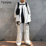 Yipinpay Women pants Harajuku Oversize high street style white Cargo pants fashion pants for women with chain causal female pants