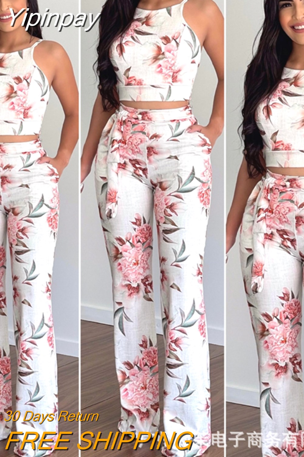 Yipinpay and American women's full-frame floral tight-fitting sling top suit trousers woman cloth female two pieces set pants