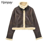 Yipinpay Winter Women Thicken Fleece Jackets 2023 Warm Long Sleeve Zipper Coats Loose Vintage Female Waistcoat Chic Cold Outwear
