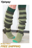 Yipinpay Knitted Stockings Adults Women Autumn Winter Leisure Style Mixed Color Stripes Knee-High Socks Long Stockings Fashion