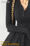 Yipinpay Vintage Bodysuits Women Sexy Y2K Slim One-pieces T-shirts Fashion Trend New V-neck Hollow Long Sleeve Tops