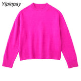 Yipinpay Fashion Women Loose Knitted Sweater 2023 Spring Autumn Vintage O-neck Long Sleeve Female Sweet Pullovers Chic Tops