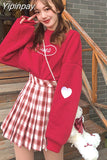 Yipinpay Winter Two pieces sets Women Set Korean Loose Hooded Hoodies+Plaid Skirt Preppy style Plus velvet nsemble femme 2 pièces