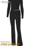 Yipinpay Knitted Ribbed Women Essentials Hoodie+trousers Two Piece Sets Women Outifits Slim Fit Y2k Hoodies Street Casual Set