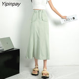 Yipinpay Summer Long Skirts For Women High Waist A Line Jean Skirts For Ladies