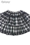 Yipinpay Women Skirt White Black Plaid Short Skirts Rivet Punk Style Double Layer High Waist Ball Gown MINI Skirt Female