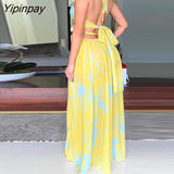 Yipinpay Women Floral Print Halter Colorblock High Slit Maxi Dress Bodycon Dress for Women Dress 2023