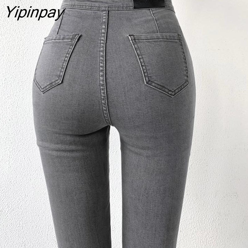 Yipinpay Black Skinny Stretch Mom Jeans High Waist Plus Up Pencil Pants Woman Denim Pantalones De Mujer Autumn Winter