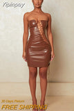Yipinpay PU Hollow Sexy Sleeveless Dresses For Women 2023 Wrap Chest Lace Mini Skirt Nightclub Fashion Woman Party Tight Dress