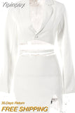Yipinpay Fall 2023 Two Piece Cropped Blazer Skirt Set 2 Piece Sets Womens Outfit Skirt Femme Button Notched Lace Up Matching Set