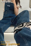 Yipinpay Design Denim Jumpsuit Women Korean Fashion Baggy Jeans Jumpsuits High Waist Wide Leg Overalls Trousers Woman