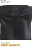 Yipinpay Black Crop Top Women Satin Corset Top Female Off Shoulder Sexy Tops For Women 2023 Pleated Sleeveless Backless Bustier Top