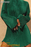 yipinpay 2023 Fashion Green Club Sexy Pleated Mini Wrap Dress Women Outfits Long Sleeve O Neck Evening Party Dress Elegant Autumn