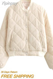 Yipinpay TRAF Multicolor Bomber Jackets for Women 2023 Quilted Jacket Coat Female Stand Collar with Pockets Chic Warm New Outerwear