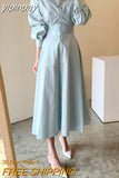 yipinpay Women's Shirts Dresses Slim Korean Chic Fashion Casual Single-breasted Long Midi Dress Office Ladies White OL Vestidos
