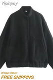 Yipinpay Oversize Bomber Jacket Women Beige Baseball Jackets For Women 2023 Long Sleeve Spring Jacket Woman New In Outerwears
