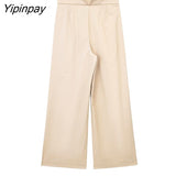 Yipinpay Fashion Women Solid Wide Leg Pants New 2023 Summer High Waist Thin Zipper Full Pants Casual High Street Outwear