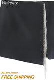 Yipinpay Black Mini Skirts Woman Fashion 2023 Bejewelled Fringing High Waist Short Skirts Autumn Winter Slit Women Skirt