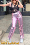 Yipinpay Women Metallic Straight-Leg PU Pants Sexy ZA Sparkling High Waist Trousers Streetwear Clubwear Costumes 2023 Spring Fall