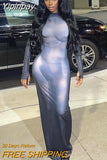 Yipinpay Tie Dyed Print Long Sleeve Bodycon Maxi Dresses For Women 2023 Spring Fall Elegant Party Outfit Fairy Grunge Y2K Clothes