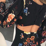 Yipinpay Women  Cutout Back Bishop Sleeve Floral Dress  Long Sleeve Dress bodycon dress