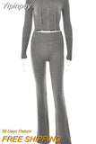 Yipinpay Knitted Ribbed Women Essentials Hoodie+trousers Two Piece Sets Women Outifits Slim Fit Y2k Hoodies Street Casual Set