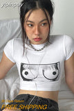 yipinpay Sleeve T-Shirts Y2K Clothes O Neck Baby Tees Summer Graphic T-Shirt 2000s Top Women Streetwear White Crop Tops Slim