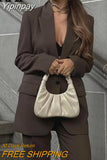 Yipinpay 2023 Brown Double Breasted Blazer Women Office Casual Blazer Woman Long Sleeve Elegant Women's Jacket Autumn Winter Coat