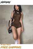 yipinpay Black Jumpsuits Hollow Out Playsuits Y2K Summer Clothes Sexy Romper Streetwear One Piece Bodysuit Bodycon Playsuit