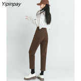 Yipinpay High Waist Elastic Denim Harem Pants Ladies Casual Vintage Wash Jeans Women Autumn Winter Brown Mom Jean Femme