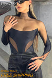 yipinpay Long Sleeve Women Skinny Sexy Bodycon Mesh Patchwork Club Bodysuit One Pieces Outfits Y2K Summer Rompers Body Tops 2023