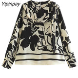 Yipinpay Summer Women Chain Skirt Sets Fashion Long Sleeve Printed Shirts High Waist Straight Elastic Pleated Skirts Casual Outwear