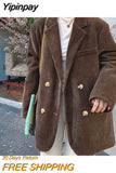Yipinpay Winter Quilted Corduroy Blazers Women Fashion Vintage Brown Blazer Female Korean Casual Loose Suit Jacket Chic