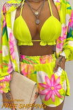 Yipinpay Fashion New Women's Sexy Summer Solid Color Printing 3-piece Casual Beach Shorts Suit Women & Female