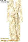 Yipinpay Print Long Dress Women Wrap Summer Midi Dresses Sarong Beach Dress Woman Long Sleeve Elegant Women's Dresses For Party 2023