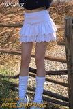 Yipinpay Y2k White Mini Skirt Women Summer Korean Fashion Embroidered Double-layer Ruffle Fairycore Cute High Waist Skirt Shorts