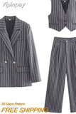 Yipinpay TRAF 2023 Fashion Striped Woman Pants Sets Women's Blazer + Pants Two Piece Set for Women Chic Elegant Ladies Trouser Sets