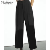 Yipinpay 2023 Solid Straight Pants For Women Fashion Causal High Waist Wide Leg Pants High Street Fashion Causal Trousers Two Colors