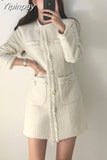 Yipinpay Button Mini Dress Long Sleeve a Line Jurk White Vintage Elegant Winter Black Office Korean Chic Fall 2023 Robe Femme