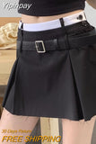 Yipinpay Belt Pleated Mini Skirt Women Korean Style Preppy Summer Patchwork High Waist Casual A-line Skirt Shorts Streetwear