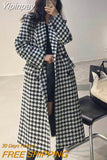 Yipinpay & Blends Vintage Black White Houndstooth Coat Women Autumn Chic Long Trench Coats Notched Neck Suits Jackets Femme