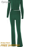 Yipinpay Knitted Ribbed Women Essentials Hoodie+trousers Two Piece Sets Women Outifits Slim Fit Y2k Hoodies Street Casual Set